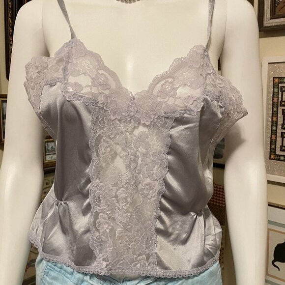 80s Vintage Lavender Gray Lace & Satin Camisole With Adjustable Straps Size S - Picture 1 of 3